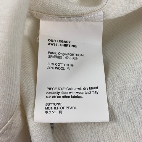 OUR LEGACY Size XL Off White Navy Print Cotton Wool Long Sleeve Shirt