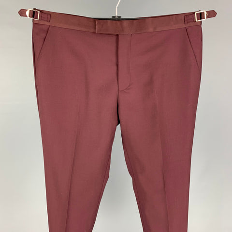 PAUL SMITH Taille 32 Pantalon habillé en laine Mohair Bordeaux Zip Fly