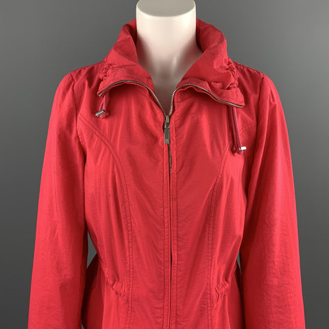 GIORGIO ARMANI Size 8 Coral Silk Blend Drawstring High Collar Jacket