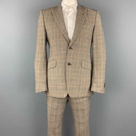 PENNESI 40 Regular Brown Glenplaid Wool Blend Peak Lapel Suit
