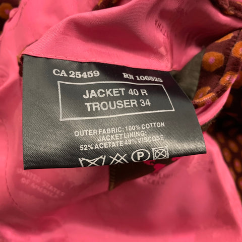 TED BAKER Size 40 Brown Pink Velvet Cotton Notch Lapel Sport Coat