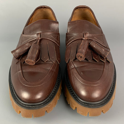 BURBERRY PRORSUM Size 12 Brown Leather Tassel Cowall Loafers