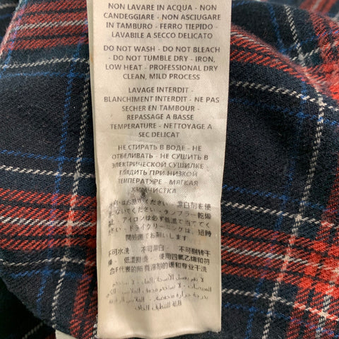 GUCCI Size M Black Red Blue Plaid Cotton Bow Long Sleeve Shirt
