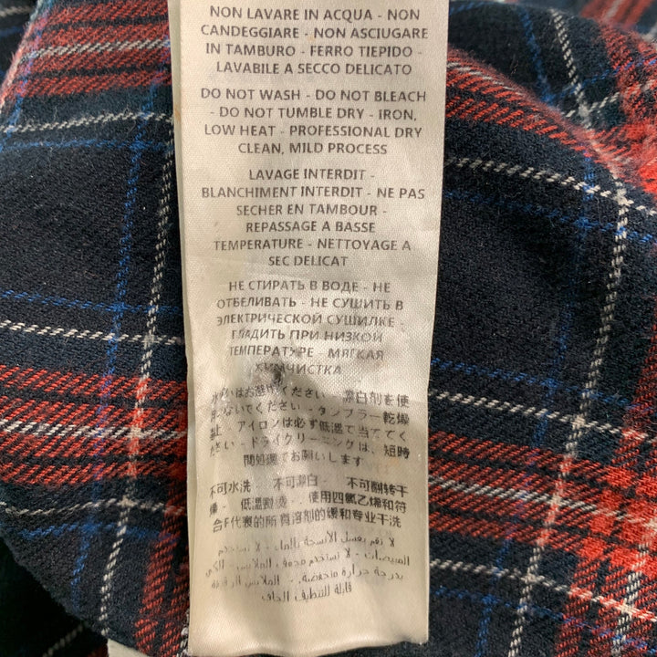 GUCCI Talla M Camisa de manga larga con lazo de algodón a cuadros negro rojo azul