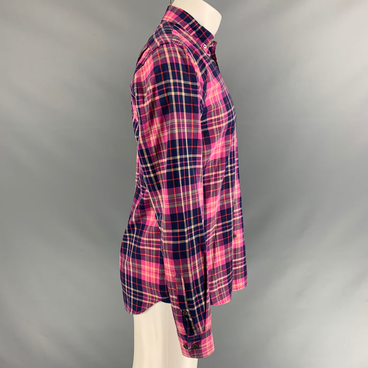 MARC by MARC JACOBS Camisa de manga larga con botones de algodón a cuadros y azul marino rosa talla S