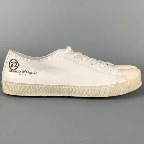 MAISON MARGIELA Size 11 White Canvas Low Top Tabi Sneakers