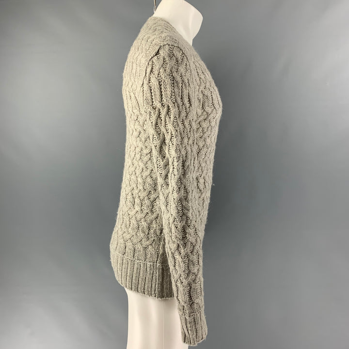 JOHN VARVATOS Taille S Pull à col rond en laine tricotée et alpaga gris