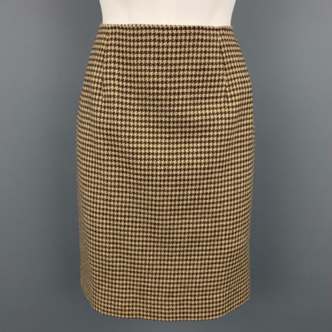 RALPH LAUREN Blue Label Size 8 Brown & Beige Houndstooth Wool Pencil Skirt