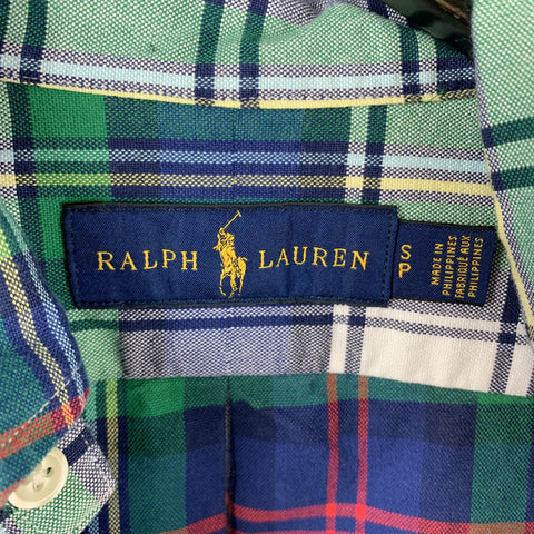RALPH LAUREN Size S Blue & Green Plaid Cotton Button Down Long Sleeve Shirt