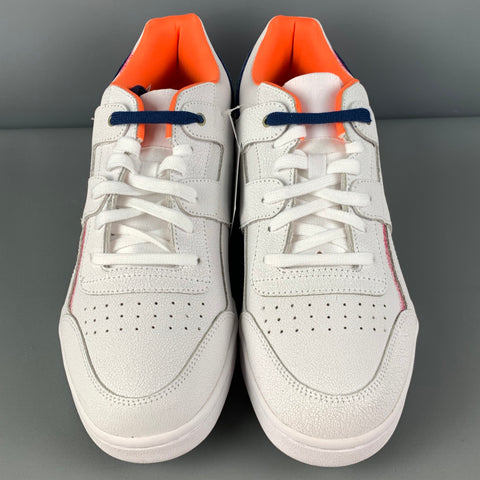 REEBOK Size 10.5 White Magenta Color Block Leather Lace Up Sneakers