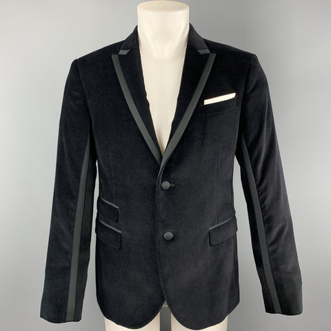 NEIL BARRETT Talla 38 Abrigo deportivo con solapa de pico de terciopelo liso negro