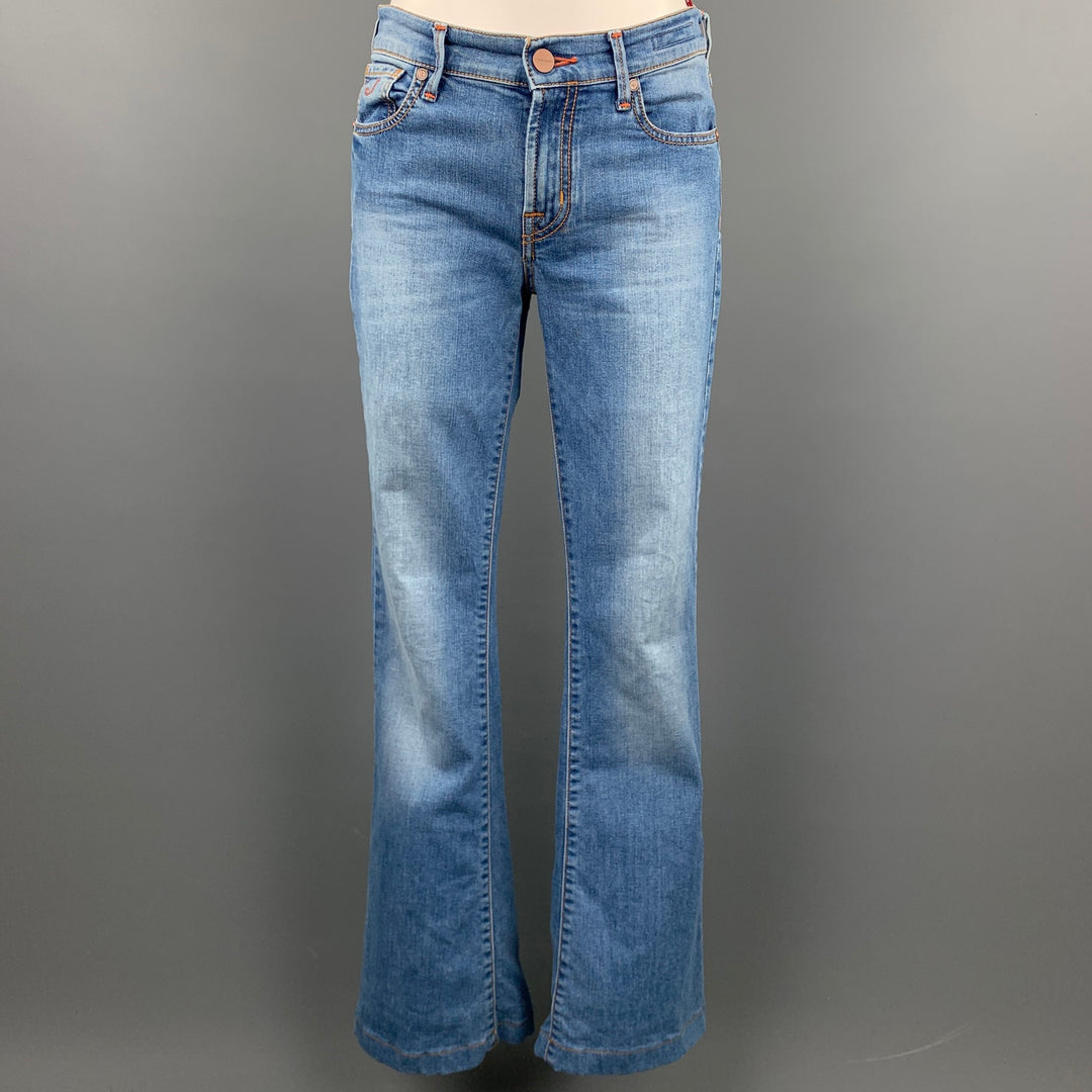 JACOB COHEN Size 29 Blue Washed Cotton Blend Denim Flared Jeans