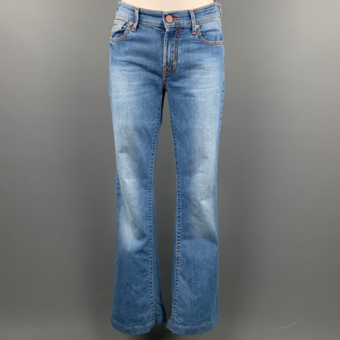 JACOB COHEN Taille 29 Jean évasé en denim mélangé de coton lavé bleu