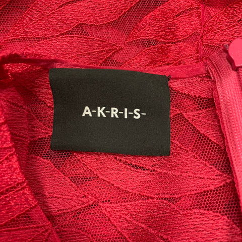 AKRIS Size 10 Red See Through Polyester Lace Sleeveless Dress