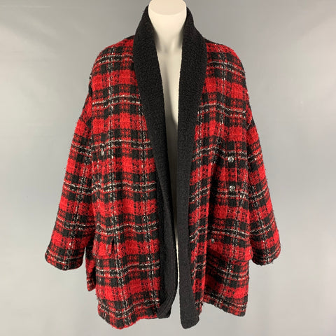 THE KOOPLES Size One Size Black Red Acrylic Blend Plaid Jacket