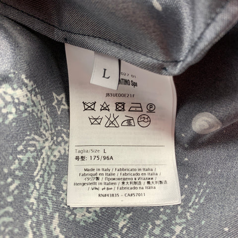 VALENTINO Spa Size L Navy Cosmo Print Silk Blouse