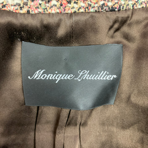 MONIQUE LHUILLIER Size 10 Multi-Color Tweed Wool Blend Coat