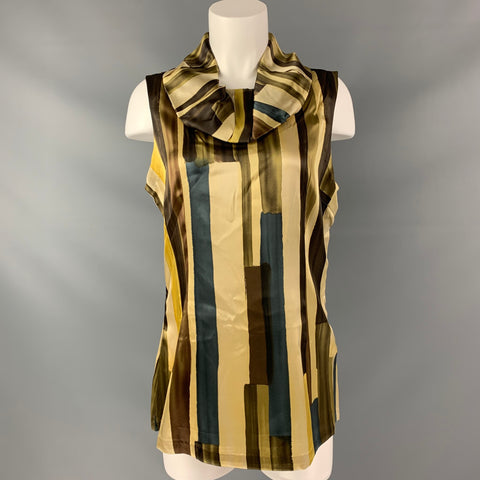 VERTIGO Taille L Blouse multicolore en soie et spandex color block taupe