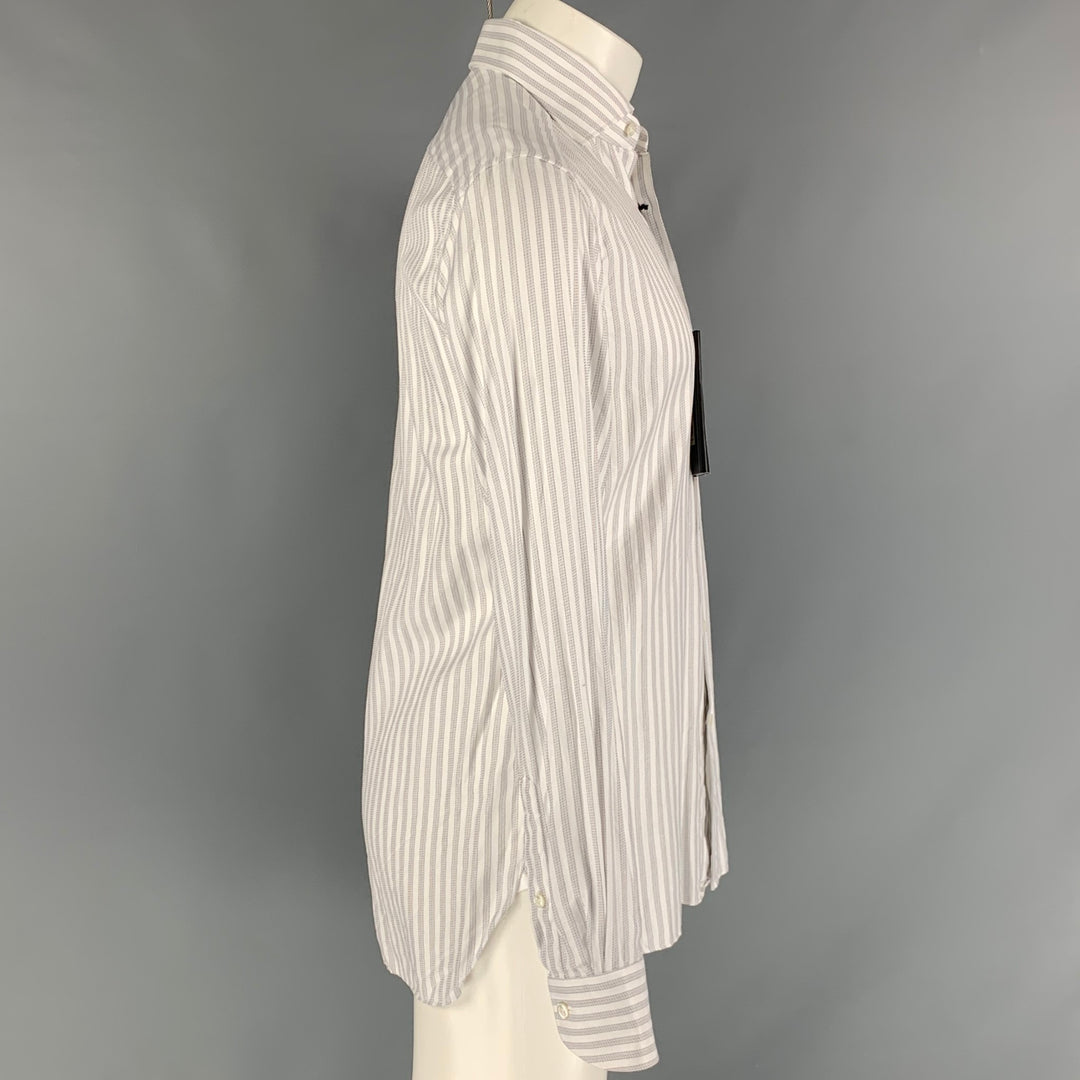ERMENEGILDO ZEGNA Size M White & Black Stripe Cotton Long Sleeve Shirt