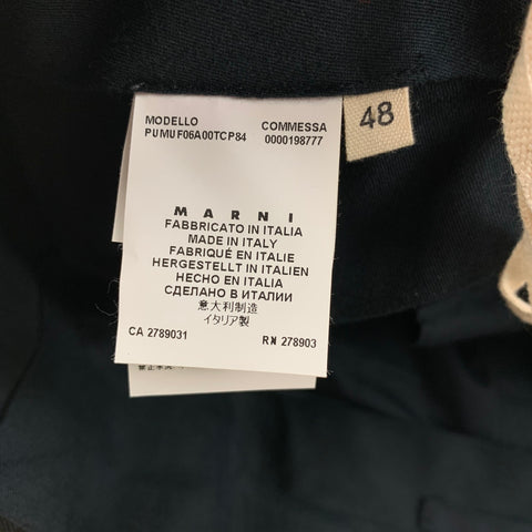MARNI Size 32 Black White Forest Green Abstract Cotton Flat Front Dress Pants