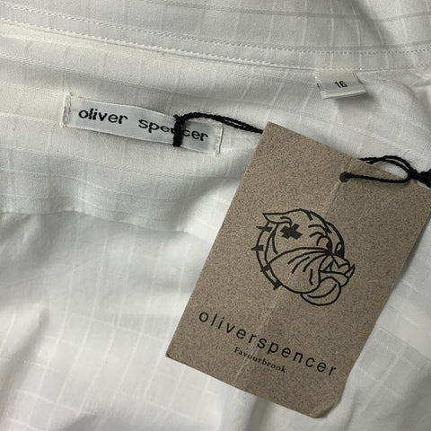 OLIVER SPENCER Size L Embroidery Cotton Button  White Long Sleeve Shirt