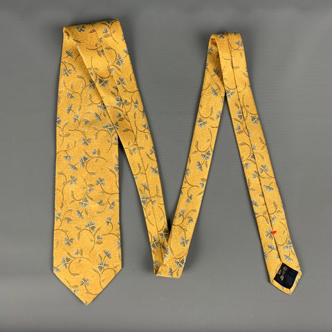 ERMENEGILDO ZEGNA Yellow Blue Abstrack Floral Silk Tie