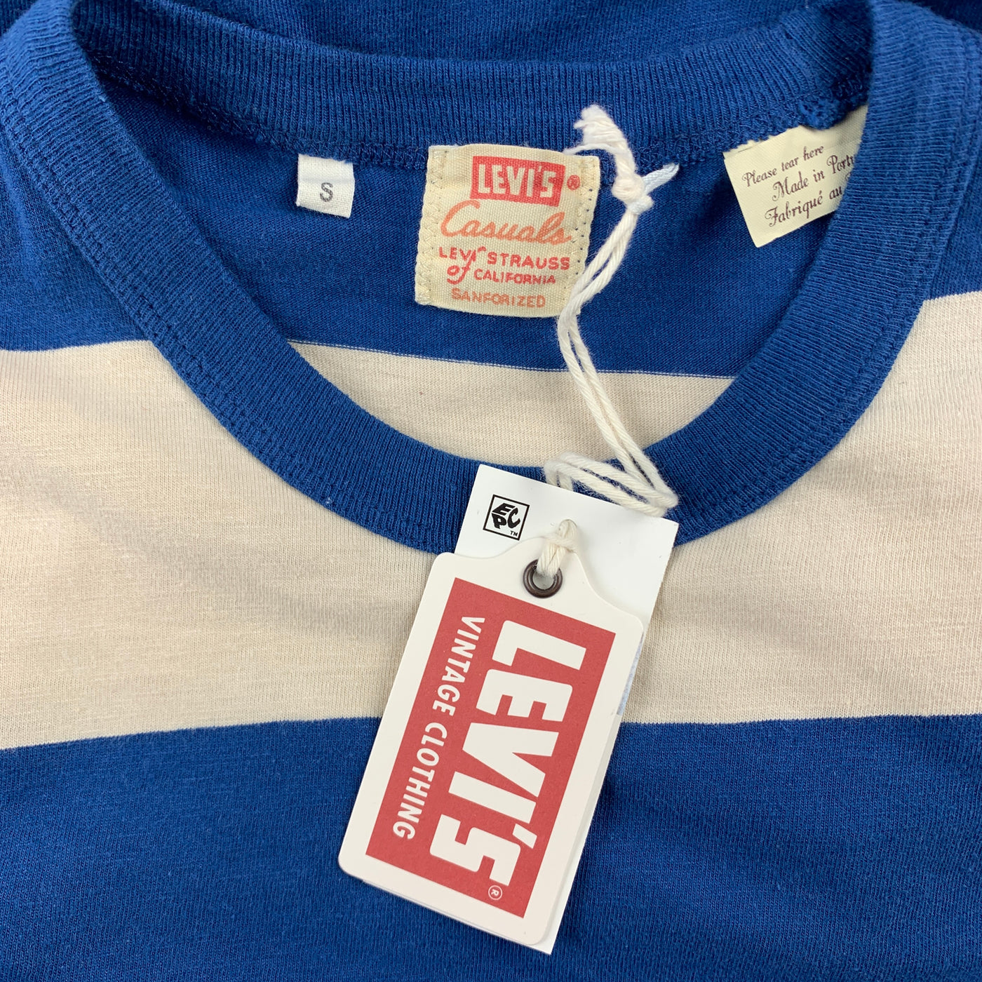 LEVI'S VINTAGE CLOTHING Size S Blue & White Stripe Cotton Crew-Neck T-shirt