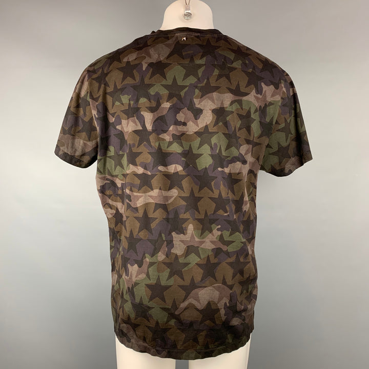 VALENTINO Taille M T-shirt en coton camouflage olive et taupe