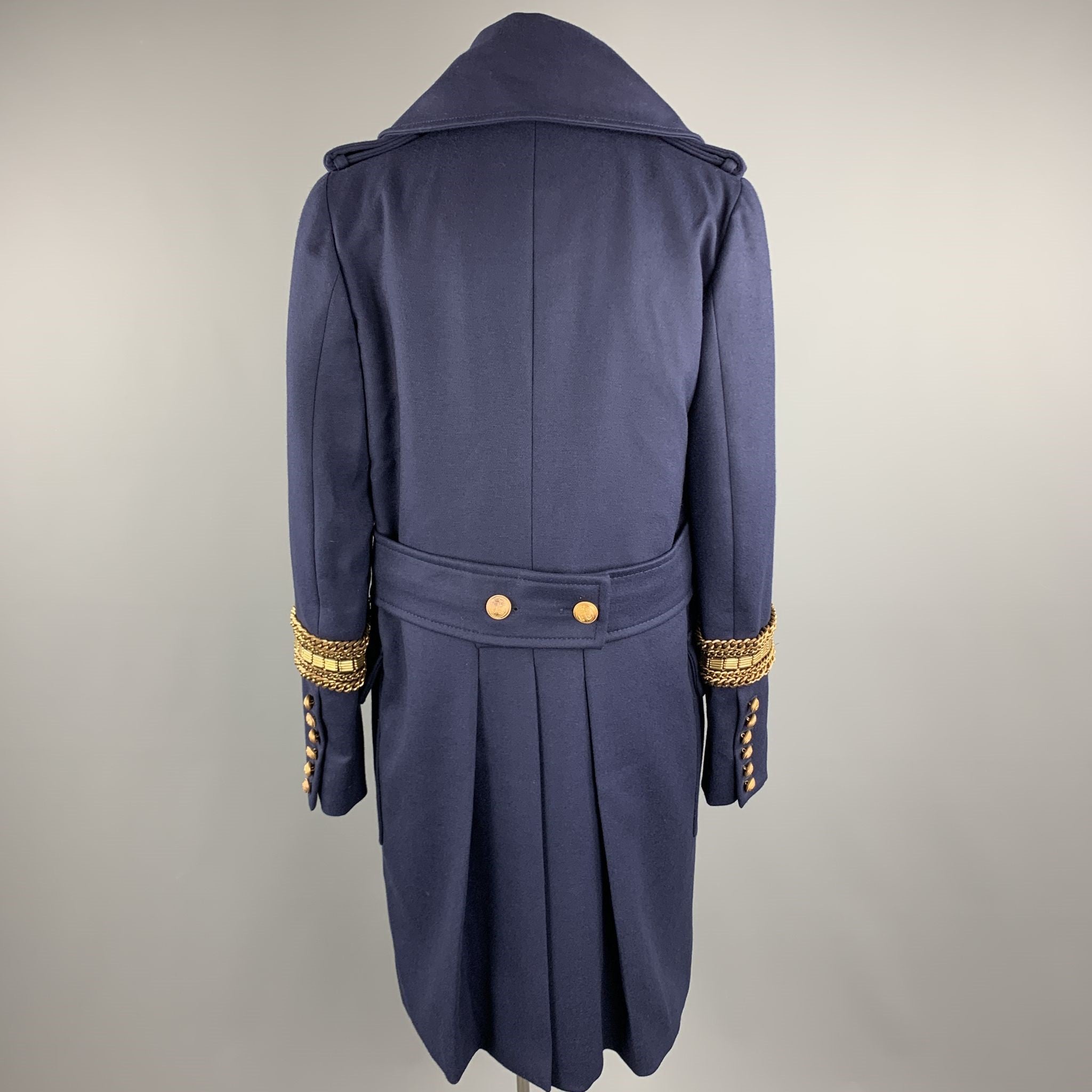 ALEXANDER MCQUEEN 12 Navy Wool Anchor Button Chain Stripe Nautical