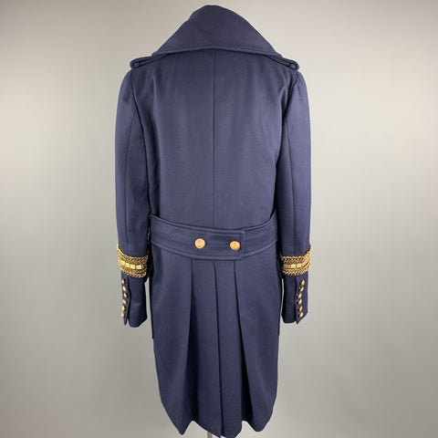 ALEXANDER MCQUEEN 12 Navy Wool Anchor Button Chain Stripe Nautical Coat