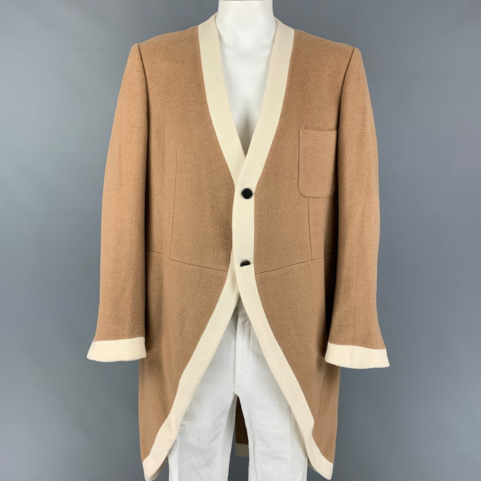 BLACK FLEECE Size 46 Camel Cream Contrast Trim Camel Hair Coat