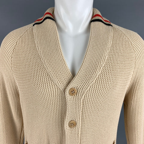 BALLANTYNE Size M Beige Knit Cotton V-Neck Cardigan