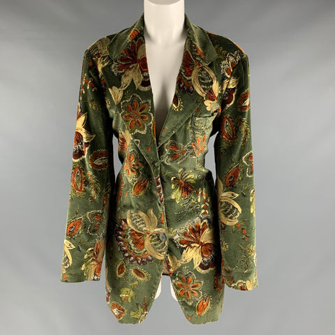 EMPORIO ARMANI Taille 6 Blazer en velours de coton vert marron et or