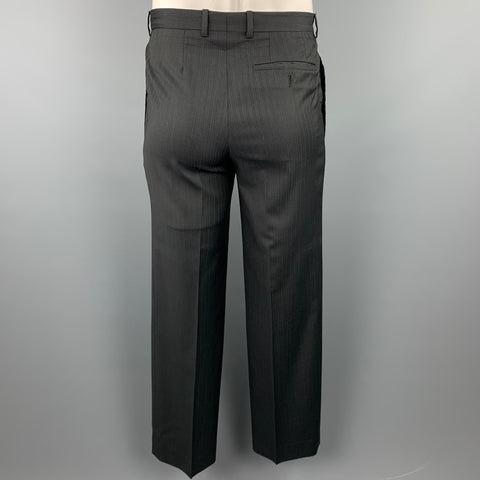 PRADA Size 40 Charcoal Stripe Virgin Wool Notch Lapel Suit