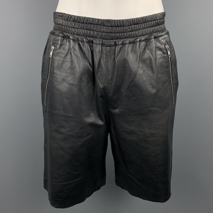 OAK Size L Black Leather Zip Pocket Elastic Waist Boxer Shorts