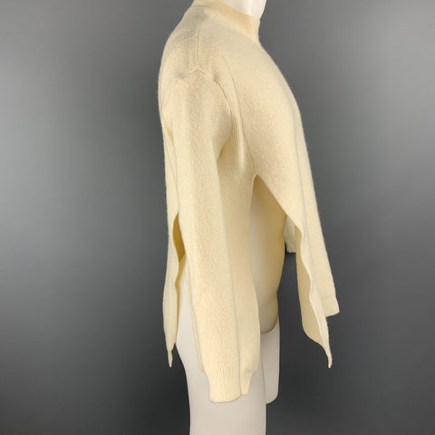 FREAK'S STORE Size S Cream Ribbed Wool / Cotton Slit Sides Crew-Neck Sweater