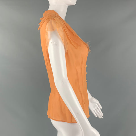CHANEL P23066V12596 Size 8 Orange Silk Pleated Sleeveless Dress Top