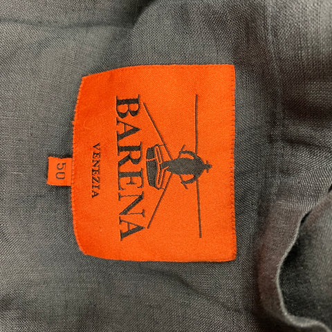 BARENA Taille 40 Manteau de sport à revers cranté en lin froissé ardoise