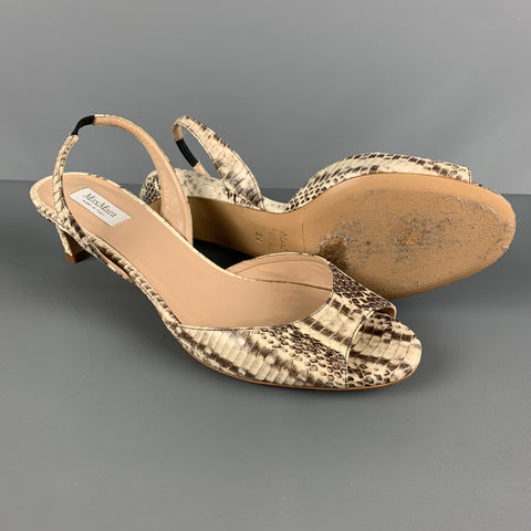 MAX MARA Sandales à bride arrière en peau de serpent beige taupe taille 9