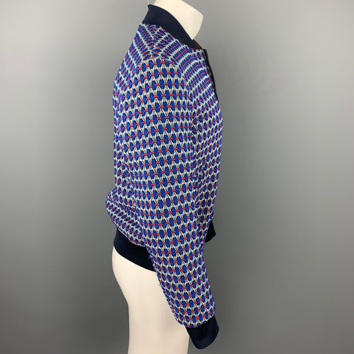 PAUL SMITH Taille M Veste zippée en mélange de polyester géométrique bleu et gris