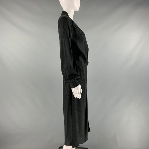 ART DEALER Taille XS Beige Noir Soie Jacquard Animal Wrap Robe Longue