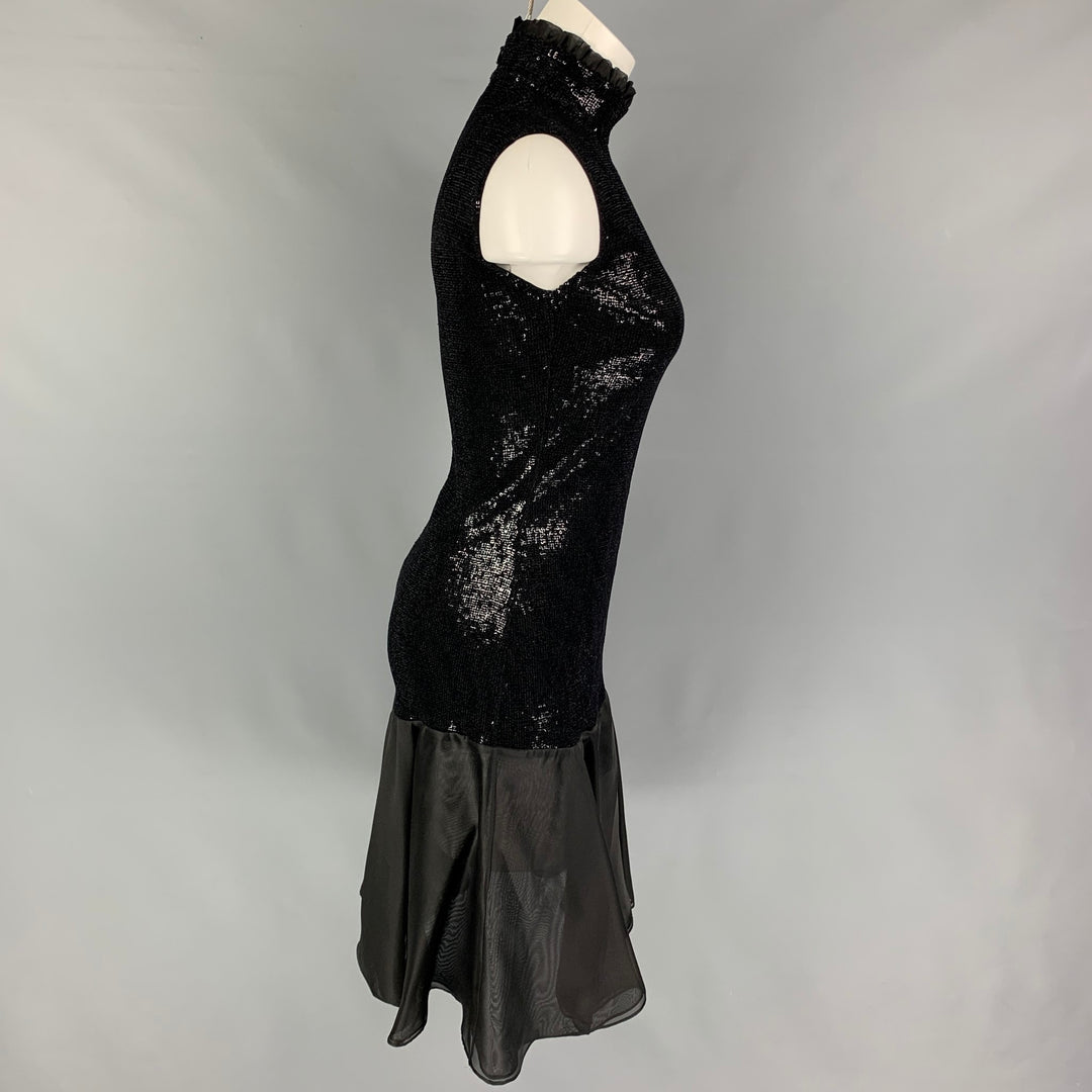 GIORGIO ARMANI Size 2 Black Viscose Blend Sequined Flared Dress