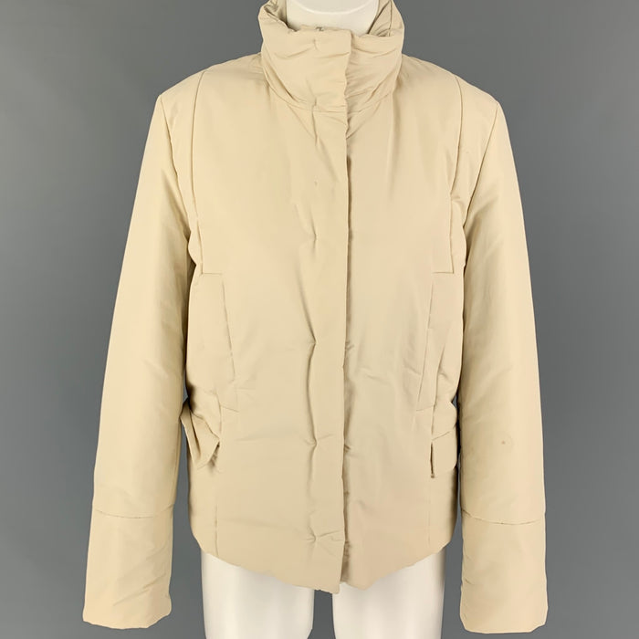 JIL SANDER Size 6 Cream Cotton Blend Hidden Hood Jacket