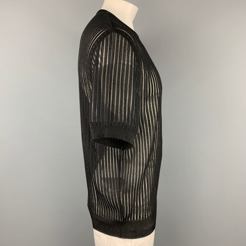 Vintage VERSACE CLASSIC Size L Black Ribbed Short Sleeve Pullover