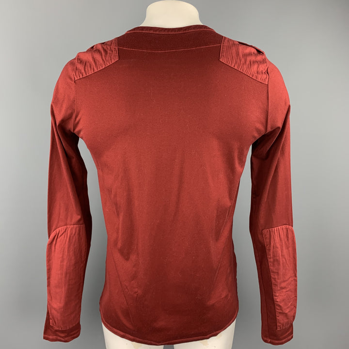 NICE COLLECTIVE Size L Brick Red Cotton Epaulettes Henley