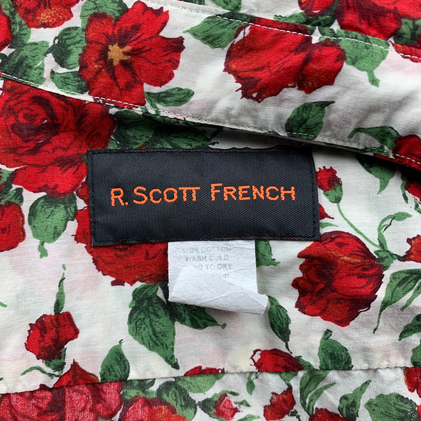 R. SCOTT FRENCH Size L Red & Green Floral Cotton Button Up Long Sleeve Shirt