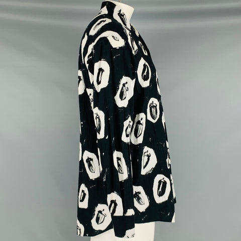 SASQUATCHfabrix Size L Black White Print Cotton Collarless Long Sleeve Shirt