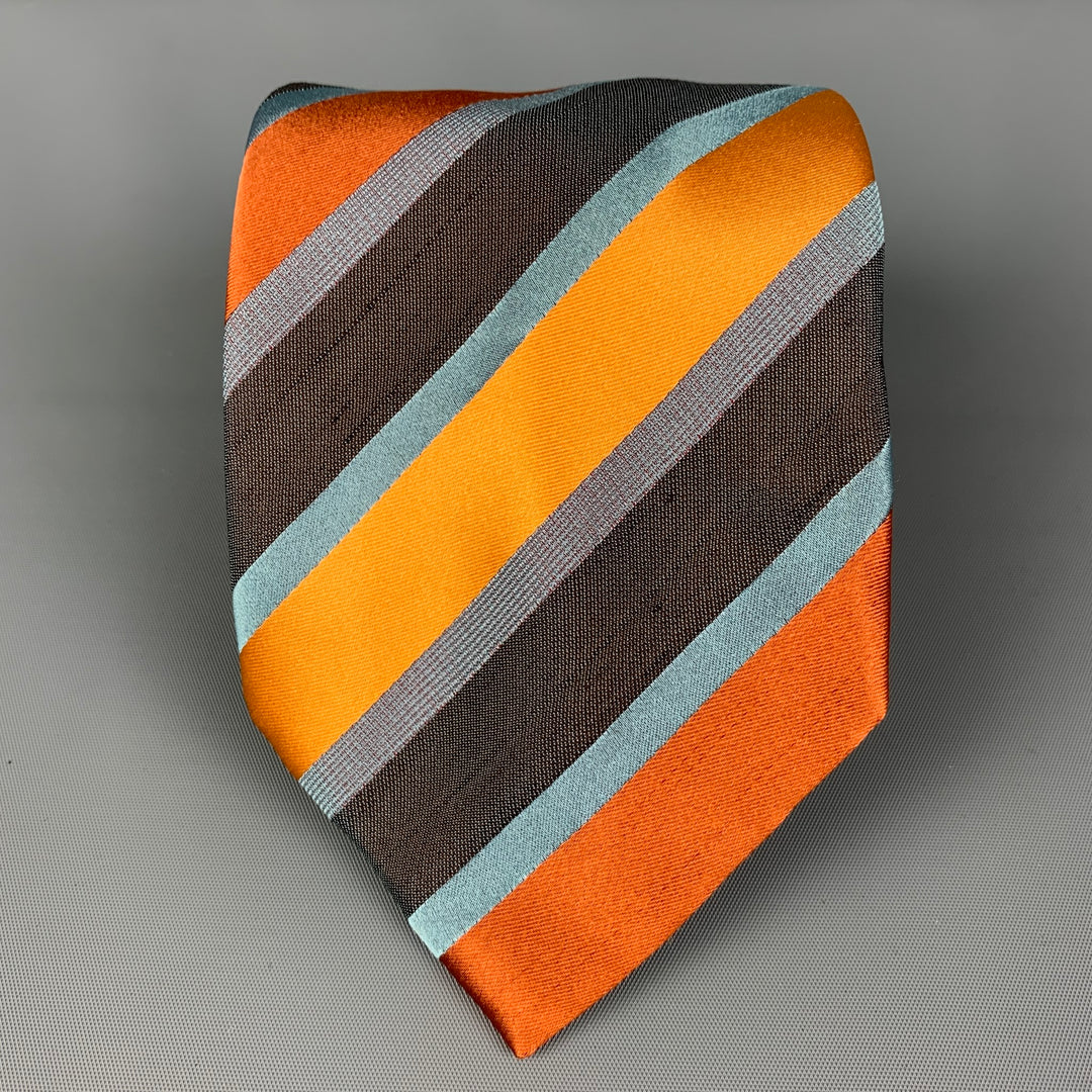 WILKES BASHFORD Orange Grey Diagonal Stripe Silk Tie
