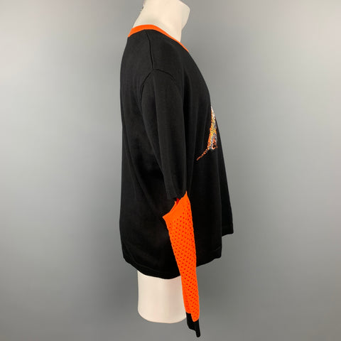 MARCELO BURLON Size M Black & Orange Tiger Cotton Mixed Fabrics Sweatshirt