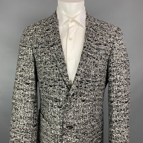 CALVIN KLEIN COLLECTION Size 38 Black & White Tweed Notch Lapel Sport Coat